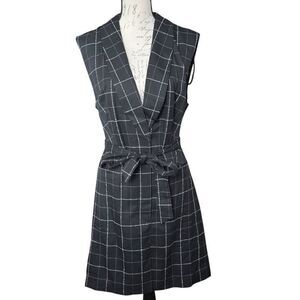 DKNY Women's Size 14 Black White Check Collared Belted Sleeveless Dress